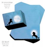 Briefpapier-Set für Kinder PFERD IM MONDLICHT 20 Blatt DIN A4 mit Linien inkl. 20 bedruckten Umschläge